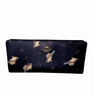 Coach Slim Zip Wallet With Penguin Print Gold Black Multi CF540